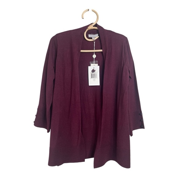 Stitch Fix Cranberry Super Soft Open Front Cardifan 3/4 Button Detail Sleeves - Picture 5 of 11